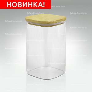 Банка 1,1 л стеклянная квадратная с бамбуковой крышкой оптом и по оптовым ценам в Красноярске