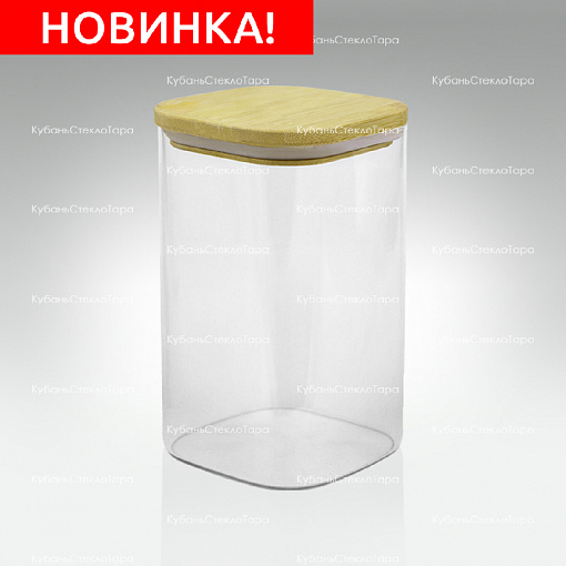 Банка 1,1 л стеклянная квадратная с бамбуковой крышкой оптом и по оптовым ценам в Красноярске