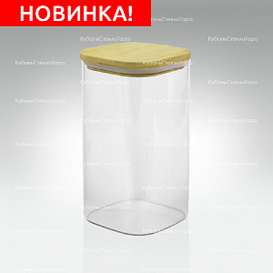 Банка 1,35 л стеклянная квадратная с бамбуковой крышкой оптом и по оптовым ценам в Красноярске