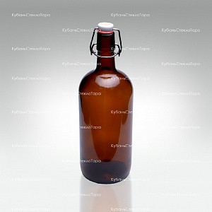 Бутылка «Бугельная» 1л. (Коричневая) стеклянная с пробкой оптом и по оптовым ценам в Красноярске