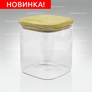 Банка 800 мл стеклянная квадратная с бамбуковой крышкой оптом и по оптовым ценам в Красноярске